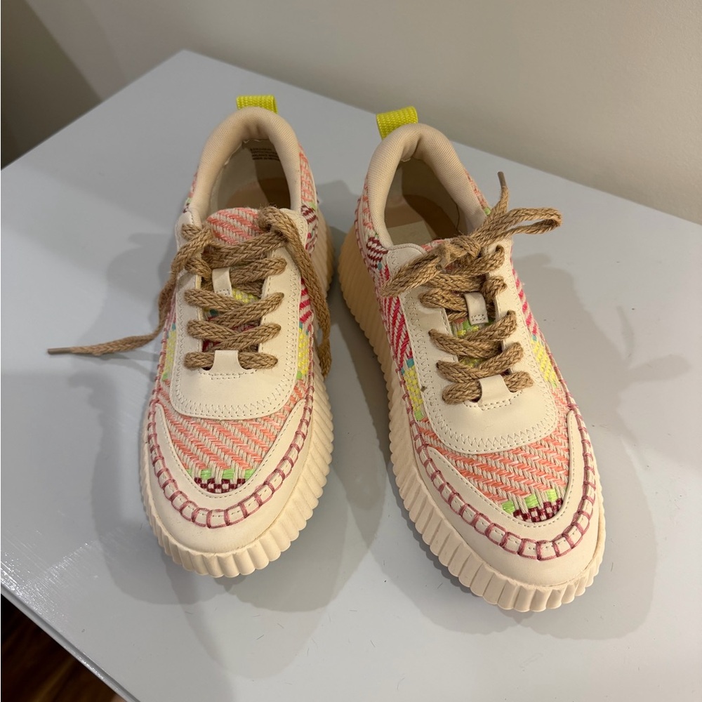 Dolce Vita Cream and Pink Woven Sneakers